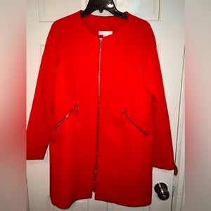 H&M Women’s collarless red coat in a size 10.